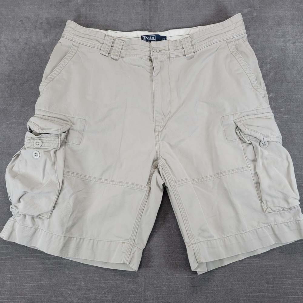 Polo Ralph Lauren Y2K Mens 35 Tan Beige Classic Chino Cargo Shorts